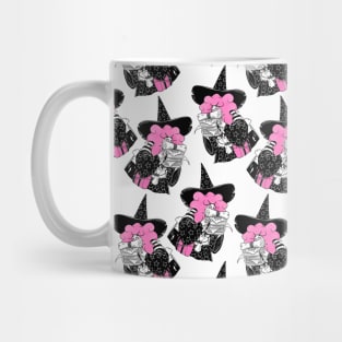Bookworm Witch - White and Pink Pattern Mug